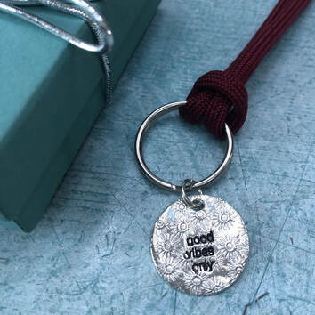 Good Vibes Only Keychain, customized corporate gifts, sterling silver, recycled, eco friendly, Good Wave Gifts